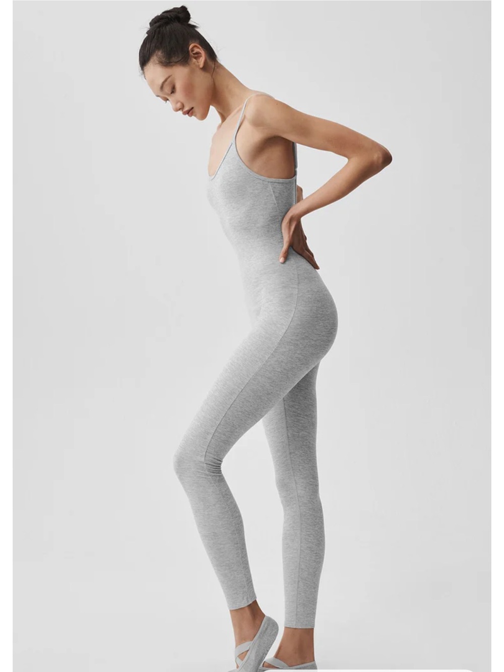 ALO Yoga Light Gray Slim-Fit Spaghetti Strap Bodysuit